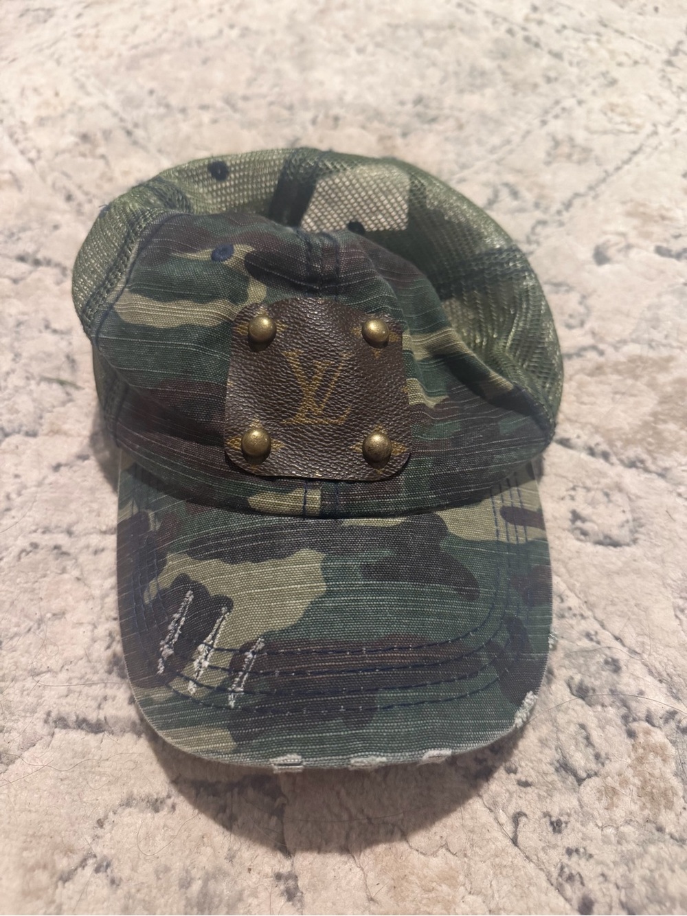 Womens Camouflage Baseball Cap with Stud Accent - Green